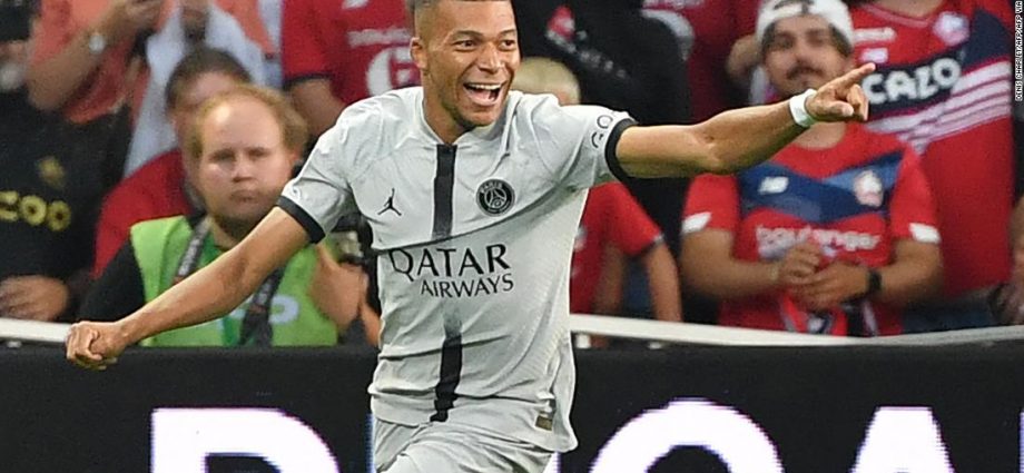 Kylian Mbappé scores a hat-trick — including 8-second goal from kick-off — as Paris Saint-Germain puts seven goals past Lille