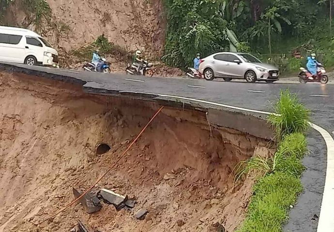 Landslide closes Phuket hill road, airport route flooded