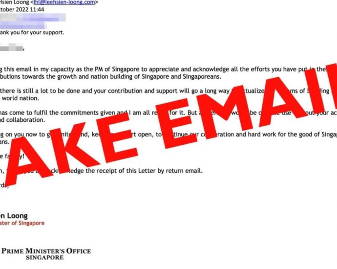 ‘Scammers are relentless’ says PM Lee, as fake emails purportedly sent by him circulate online