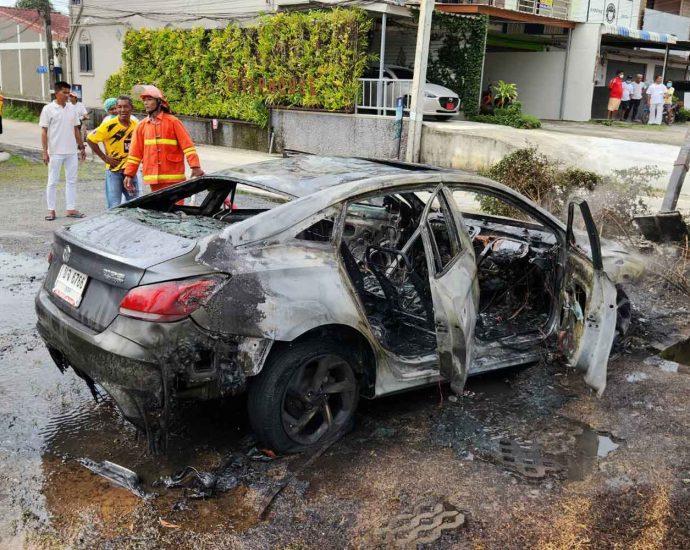 Swedish driver helped out of burning car