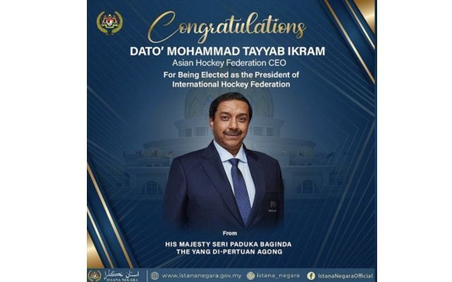 King congratulates Mohammad Tayyab for being elected International Hockey Federation president