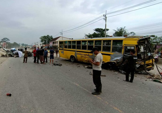 Pickup driver killed, 8 on school bus hurt in collision