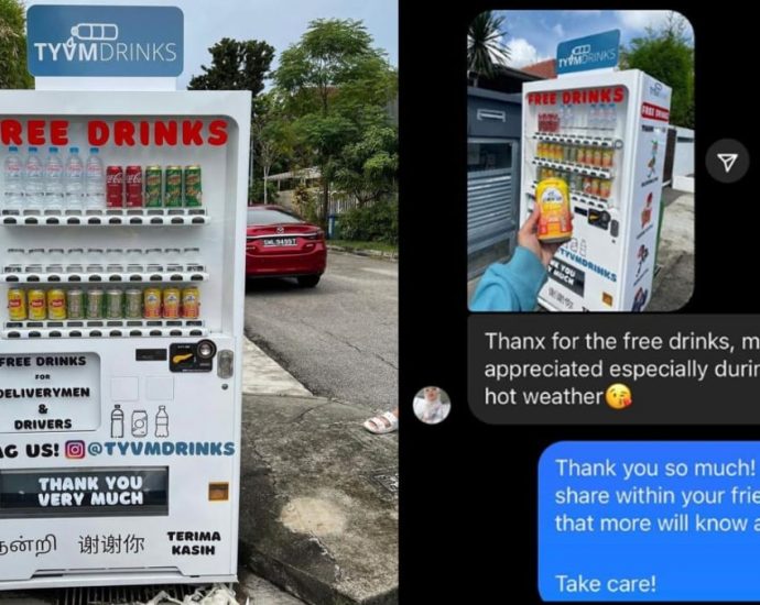 This family has a vending machine that dispenses free drinks for delivery folks