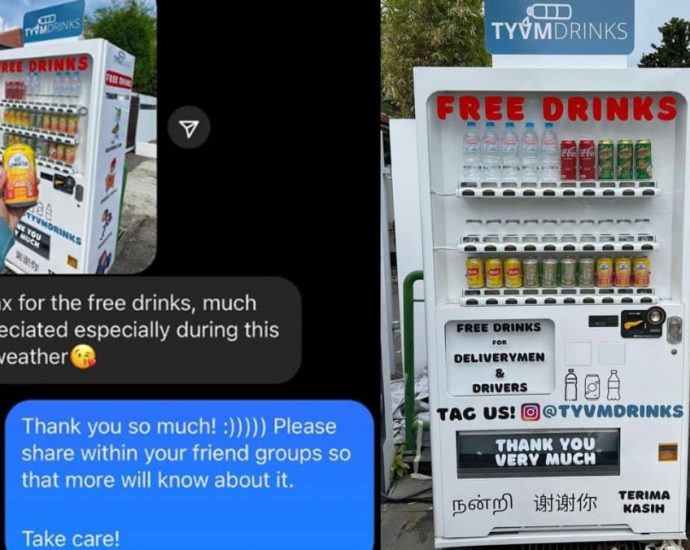 This family has a vending machine that dispenses free drinks for delivery people