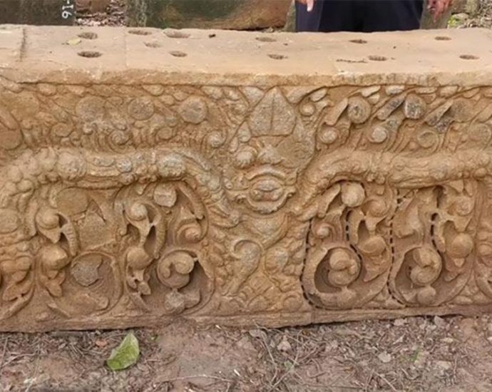 Dig uncovers four stone lintels at Hindu temple