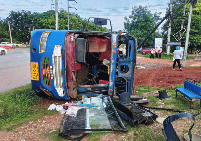 16 students hurt when school bus overturns