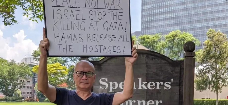 Singapore police investigating activist Gilbert Goh for holding Israel-Hamas sign at Speakers' Corner