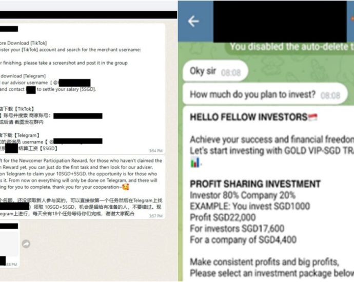 Scam victims added to chat groups offering job, investment opportunities; at least S.8 million lost this year