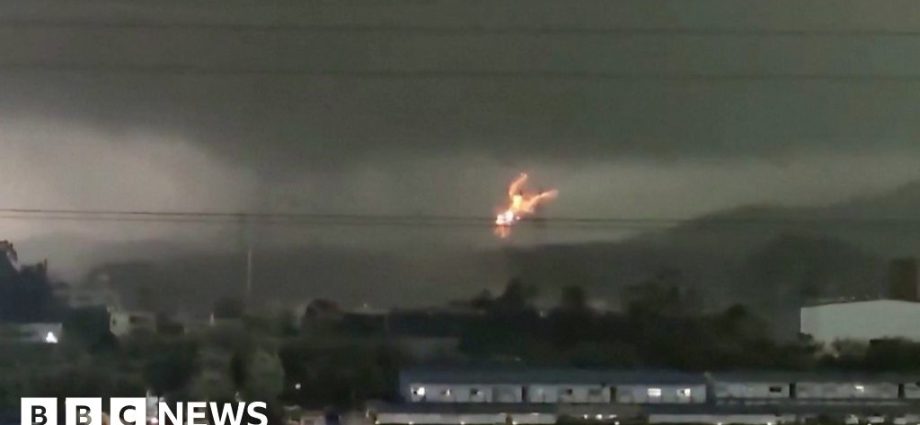 Watch: Moment tornado hits power lines in China