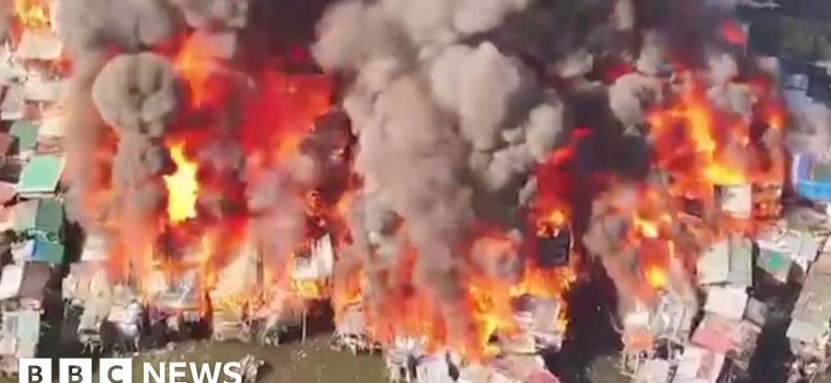 Drone footage shows huge fire engulfing Manila shanty town