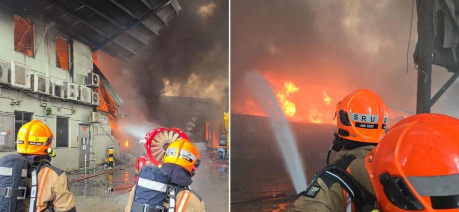 Firefighters battle hours-long Kranji warehouse blaze; one person taken to hospital