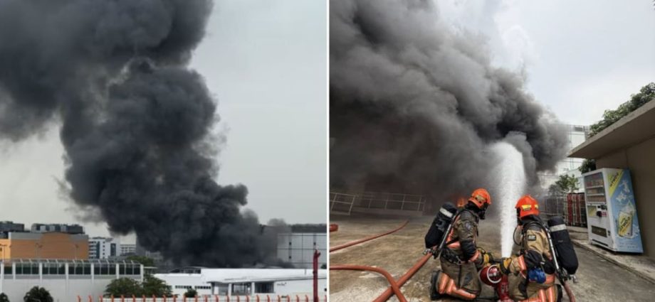 Fire breaks out at Tampines industrial building, SCDF at the scene